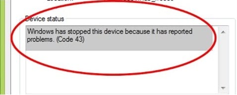 Скриншот Windows has stopped this device because it has reported problems.(Code 43)
