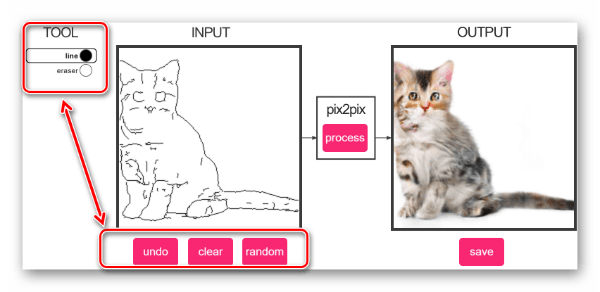 Панель инструментов сервиса Pix2pix