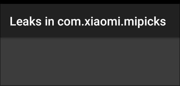 Серый экран с надписью Leaks in com.xiaomi.mipicks, появляющий при запуске ярлыка Leaks